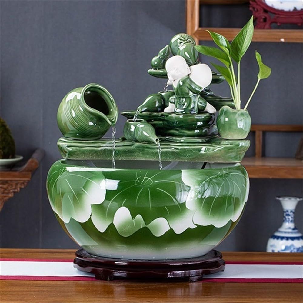 Tabletop Fountain Tabletop Fountain Ceramic Fish Tank Desktop Landscaping for Indoor and Home Decoration Tabletop Water Fountain(Large)