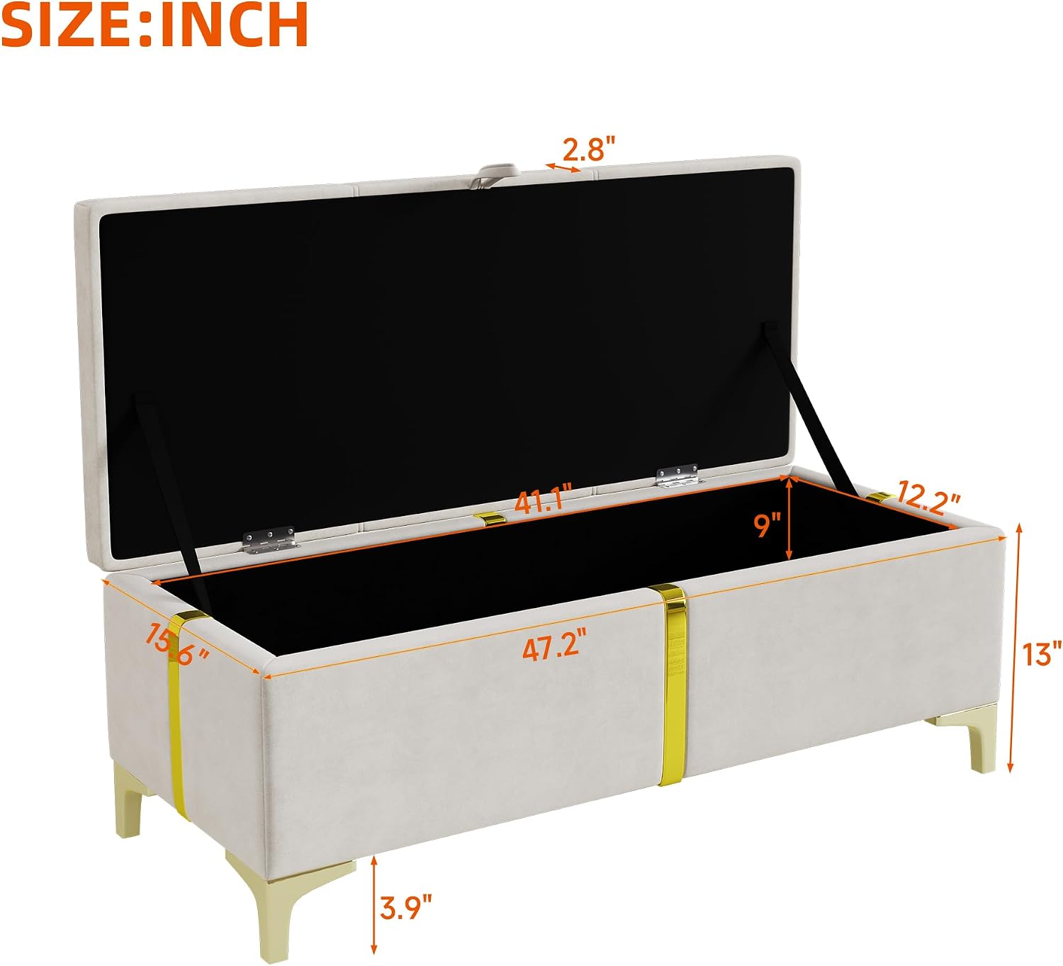 GDFStudio 2-Piece Furniture Set with Queen Size Upholstered Platform Bed with Hydraulic Storage System and Velvet Storage Ottoman with Gold Metal Legs,Modern Bed Frame,Mattress not Included,Beige