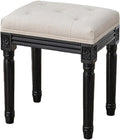 Upholstered Vanity Stool with Carved Dressing Makeup Bench with Solid Wood Legs Multi-Functional and Comfy Retro Bench Piano Seat for Bedroom, Bathroom, Vanity Table,White
