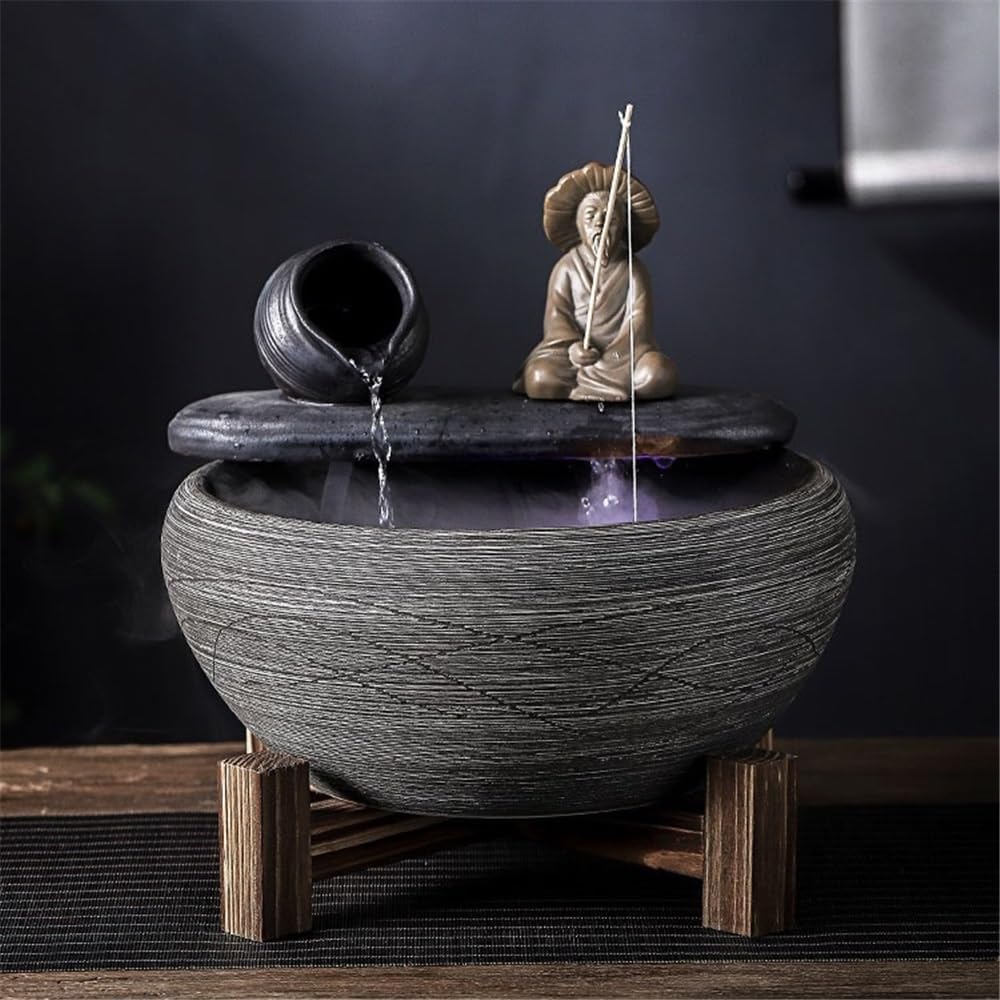 Tabletop Fountain Ceramic Fish Tank Tabletop Water Fountain, Home Décor Soothing Sound Machine for Office Tabletop Water Fountain