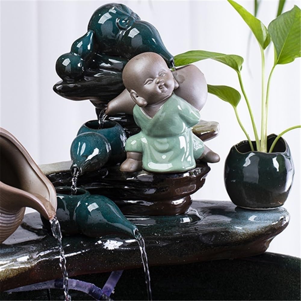 Tabletop Fountain Ceramic Fish Tank with Circulating Water Feature, Landscape Goldfish with Lily Pot(XL)