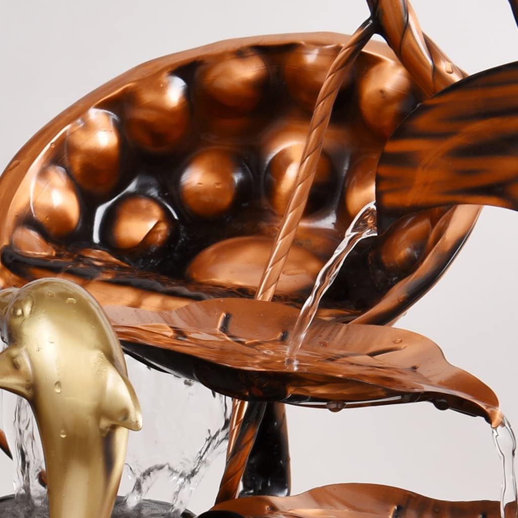 Small Fountain Indoor Copper Flowing Water Fountain Interior Decoration Waterfall Fountain Home Floor Large Waterscape Handicraft Ornaments Tabletop Fountains(C)