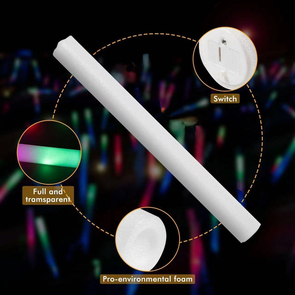 SHQDD 200 PCS LED Foam Sticks, Bulk Glow Sticks, Foam Glow Sticks for Wedding with 3 Modes Colorful Flashing, Glow in the Dark Party Supplies for Wedding, Raves, Concert, Sporting Events