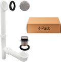 Westbrass 593244-4-07 14' x 1-1/2' White Tubular Bathtub Waste & Overflow Assembly with Tip-Toe Drain Plug and 2-Hole Faceplate, Satin Nickel (4-Pack)