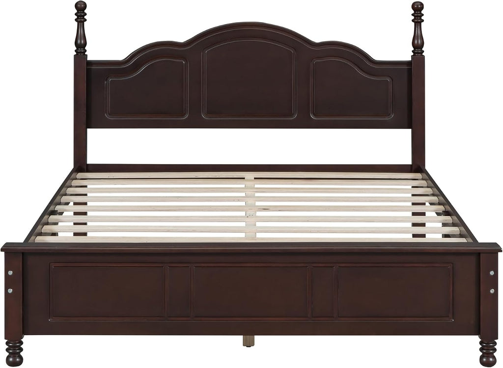 Harper & Bright Designs Queen Size Platform Bed Frame with Headboard, Mid Century Modern Bed Frame with Underbed Storage for Kids, Teens, Adults, Classic Vintage Design, Dark Walnut