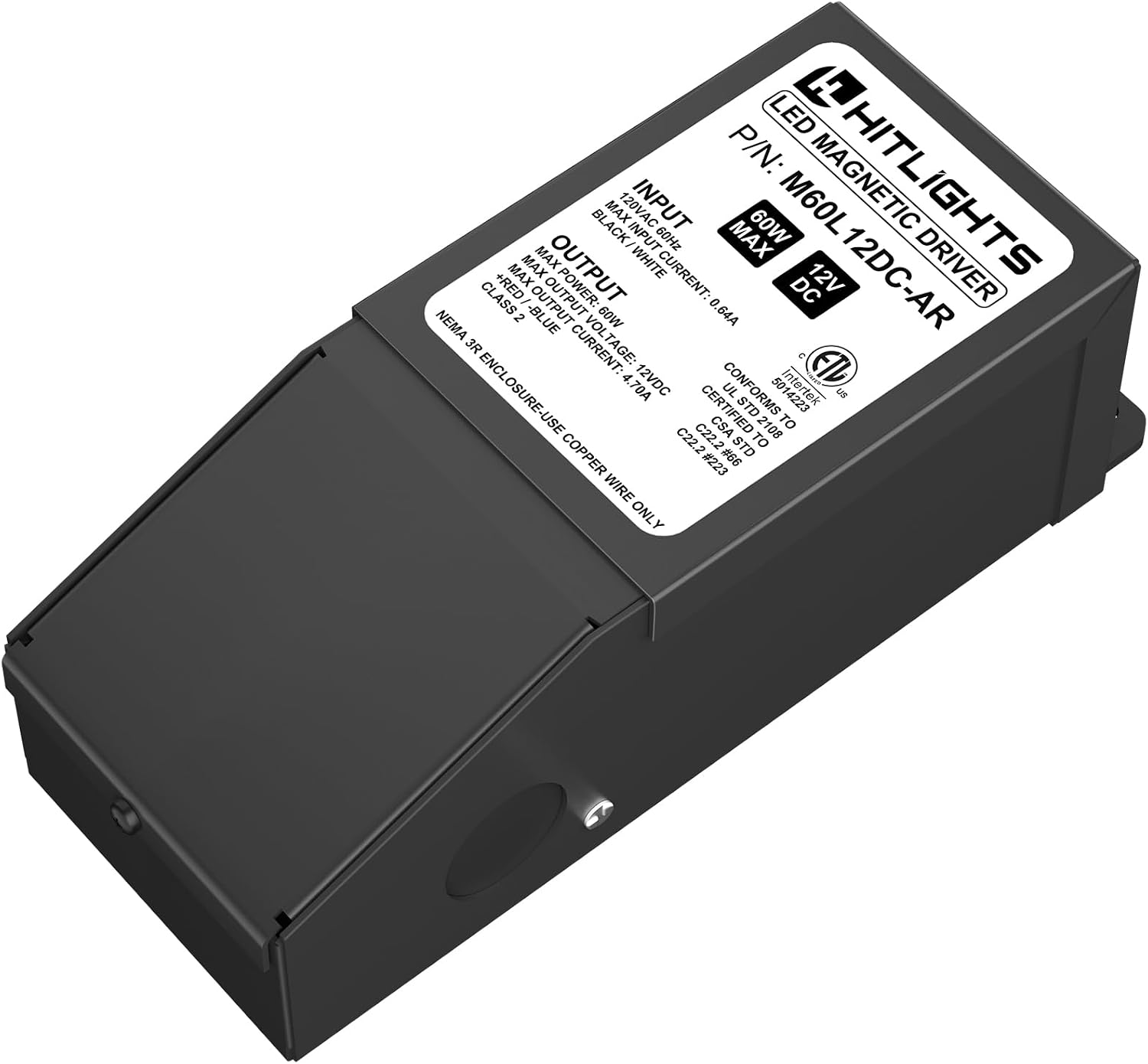 HitLights Dimmable LED Driver 12V 60W, Magnetic Power Supply, 120VAC to 12VDC, Compatible with Lutron＆Leviton Dimmer, Low Voltage Transformer for LED Strip Light, Kitchen, Cabinet, Class2, ETL Listed