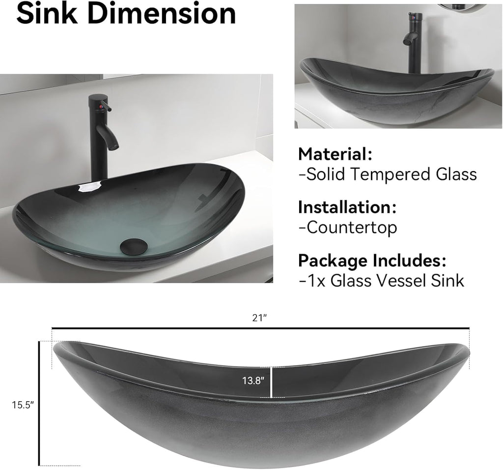 YOURLITE Bathroom Vanity, 30' Farmhouse Bathroom Vanity with Sink Combo Set, Rustic Brown Modern Wood Cabinet with Black-White Gradient Boat Sink