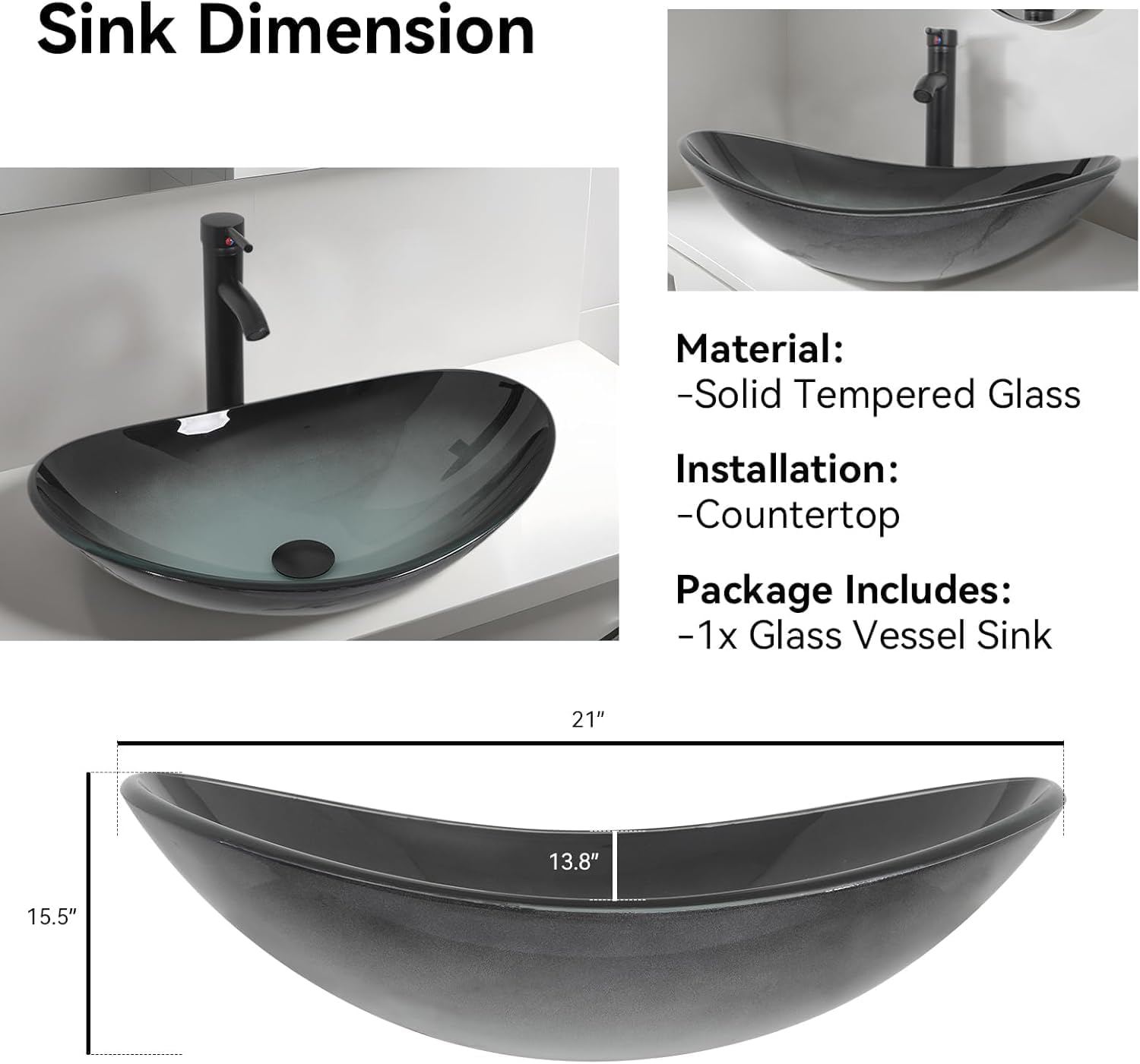 YOURLITE Bathroom Vanity, 30' Farmhouse Bathroom Vanity with Sink Combo Set, Rustic Brown Modern Wood Cabinet with Black-White Gradient Boat Sink