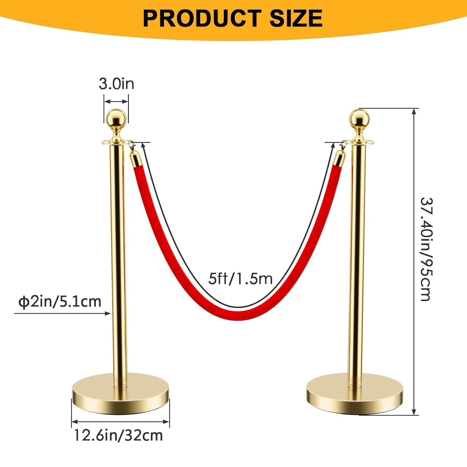LOVMOR 8 PCS Stainless Steel Stanchion Post Queue 5 ft Red Velvet Rope Red Carpet Ropes and Poles Crowd Control Barriers for Red Carpet Themed Decoration
