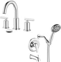 gotonovo 3 Hole 2 Handles Lavatory Basin Bathroom Sink Faucet with Shower Faucet Set Bathroom Shower Head and Handle Set Polished Chrome