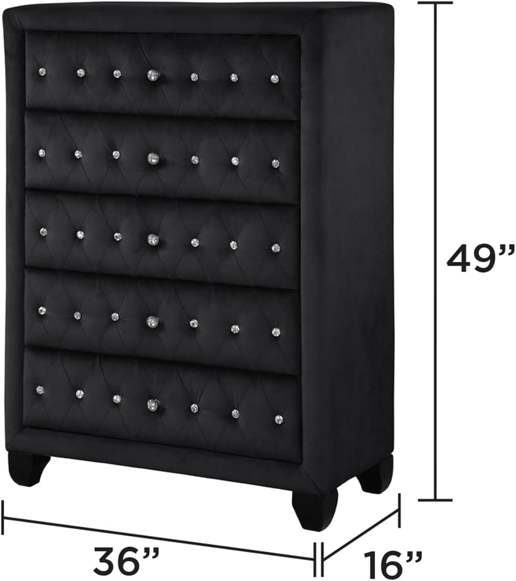King 5 Pc Upholstery Bedroom Set Made with Wood in Black