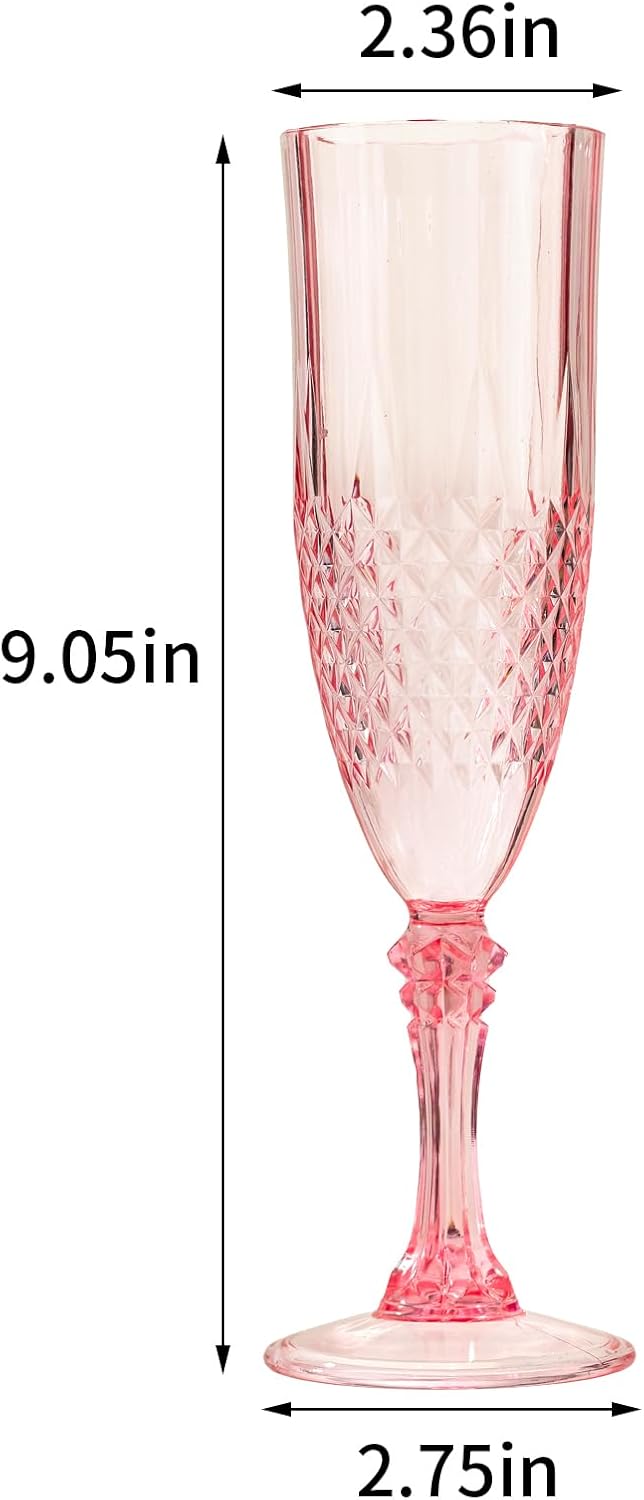 100PCS Plastic Champagne Flutes,7.1Oz Acrylic Pink Wine Glasses Goblets Reusable Drinking Champagne Glasses for Wedding ,Shatterproof and Disposable Cups Plastic Goblets Grand Event Party Supplies