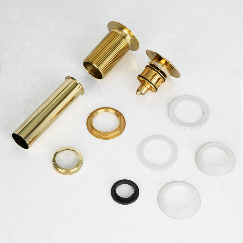 Lefton Rotatable Bathroom Faucet BF2204 with Pop-up Bathroom Sink Drain Stopper Without Overflow D01 (w/Pop-up Drain Stopper, Polished Gold)