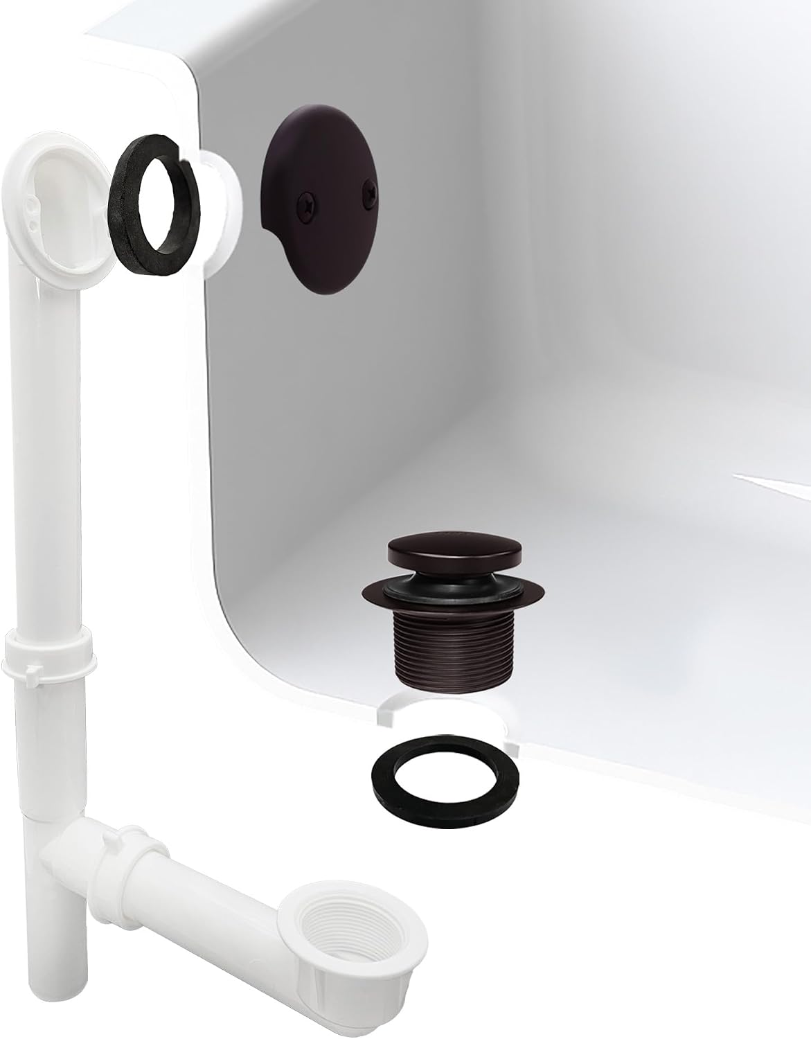 Westbrass 593244-12-12 14' x 1-1/2' White Tubular Bathtub Waste & Overflow Assembly with Tip-Toe Drain Plug and 2-Hole Faceplate, Oil Rubbed Bronze (12-Pack)