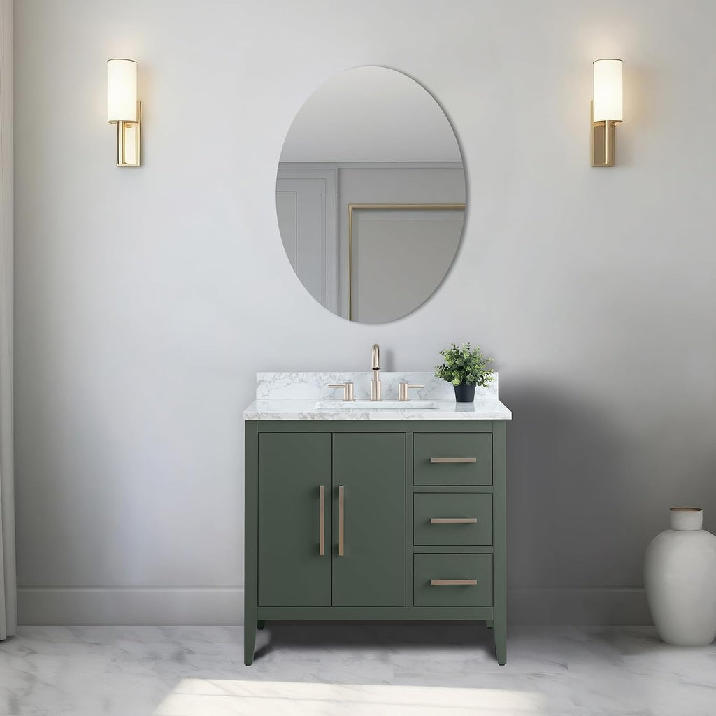 Vanity Art 36 inch Bathroom Vanity with Single Sink & Ceramic Top, Vanity Cabinet with Soft-Closing Doors, Drawers, Solid Wood Frame, Vintage Green, VA9036-VG-BN1