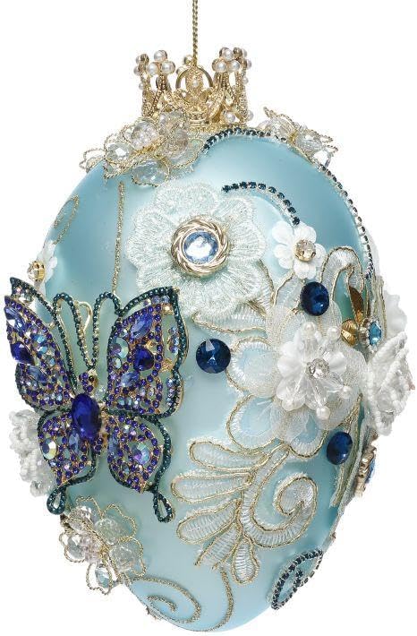 Mark Roberts Faberge Jewel Egg Ornament, Turquoise, 7 Inches, 36-61308, Spring Easter Glass