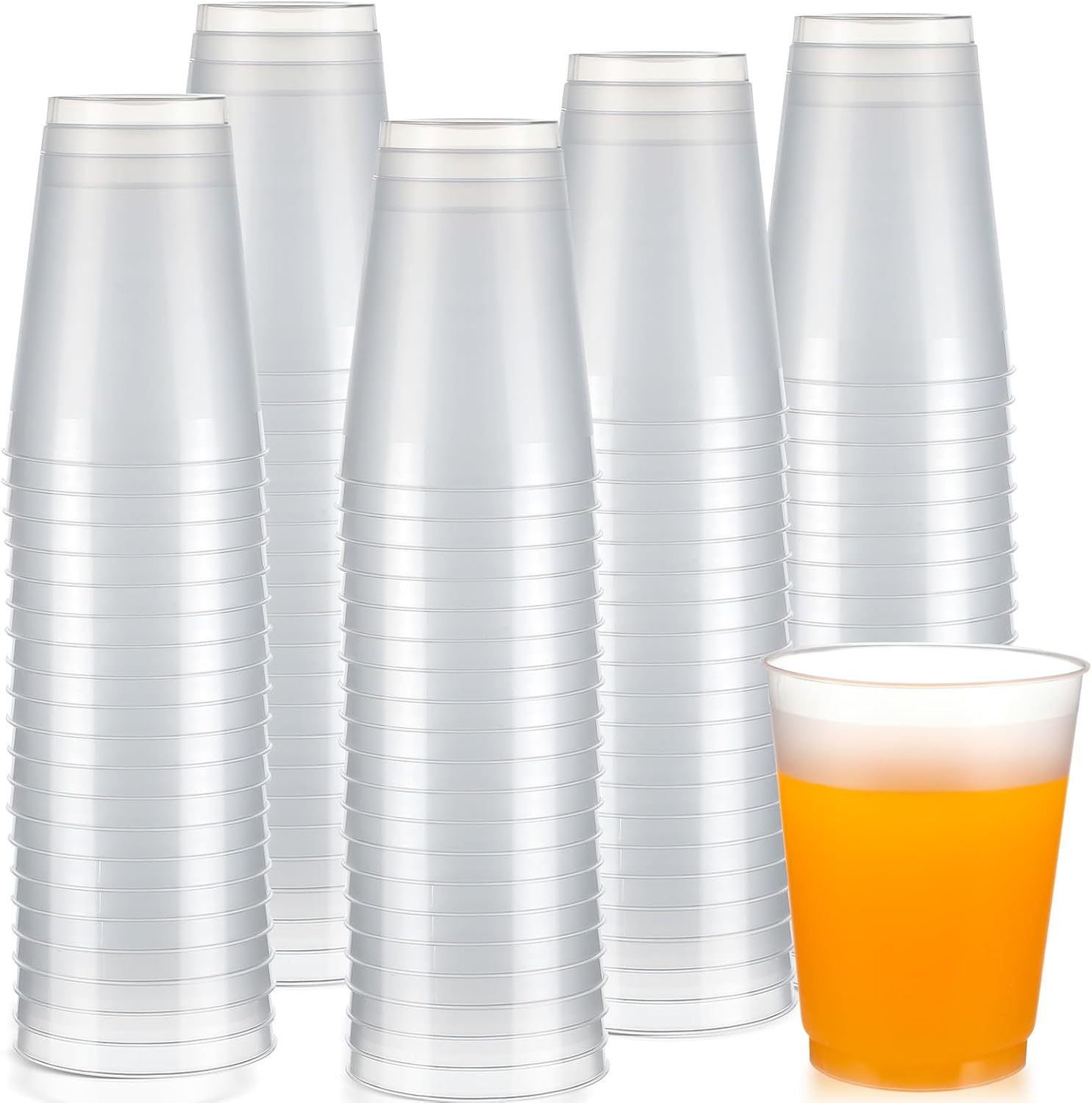 Jingmore 500 Pcs Frosted Plastic Cups Bulk - 14 oz Disposable Clear Drinking Frosted Cups for Stadium Events Home, Party, Birthday Supplies