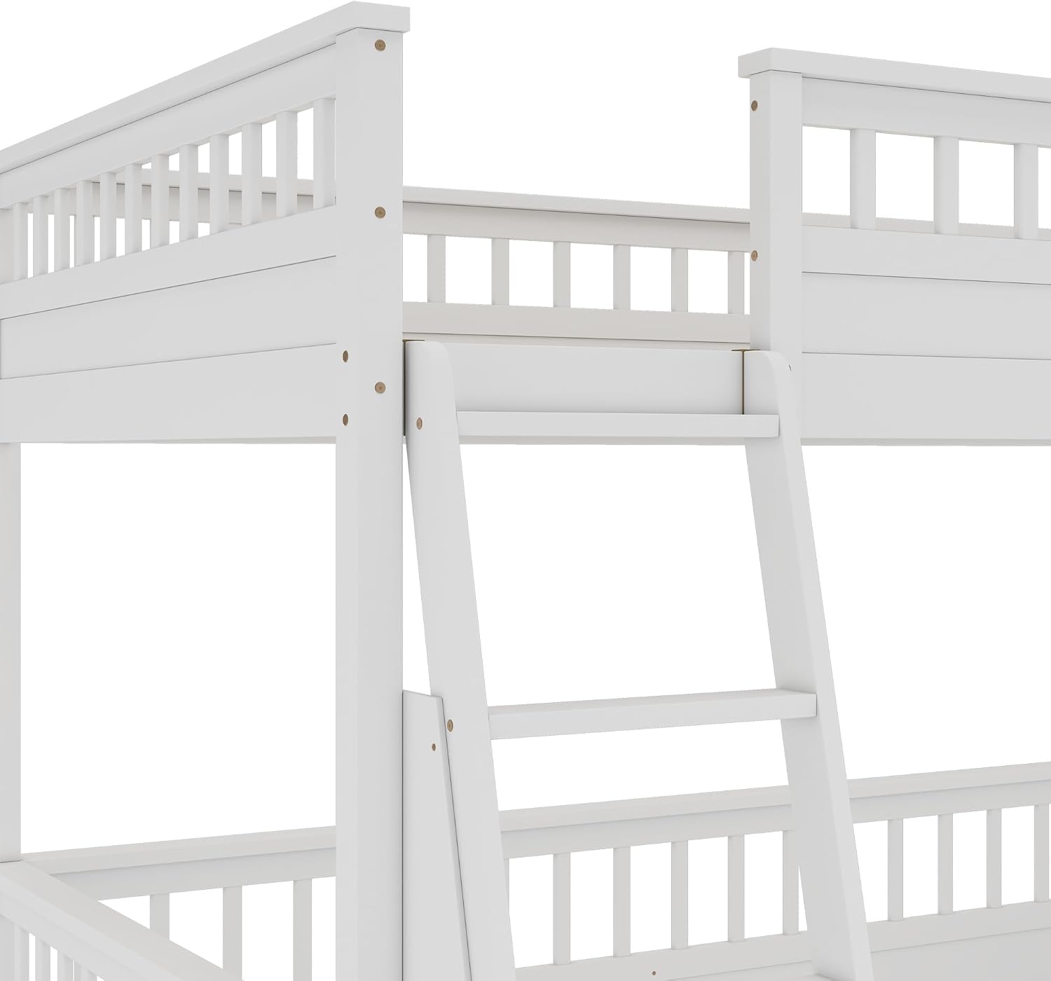 RUNNA Rustic Solid Wood Bunk Bed for Kids Teens with Ladder and Guardrails, Detachable Split Design,No Box Spring Needed (Off White, Full XL Over Queen)