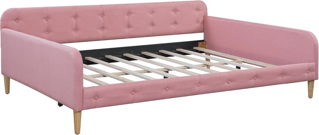 Merax 79' Full Size Linen Upholstered Daybed with 4 Wood Legs,Pink
