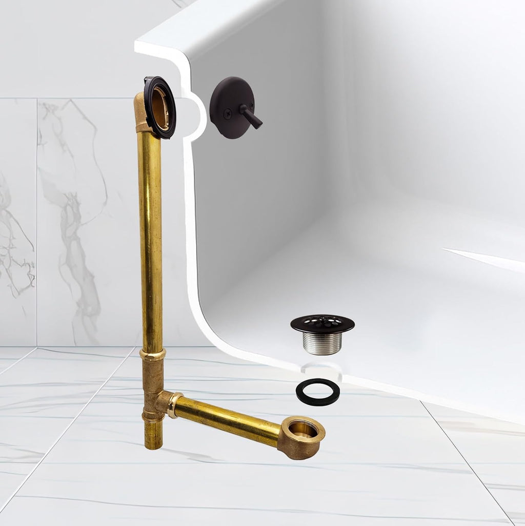 Westbrass D324-20G-12 22-1/2' Brass Bath Waste & Overflow Assembly with Trip Lever and Beehive Strainer Grid Drain, Oil Rubbed Bronze