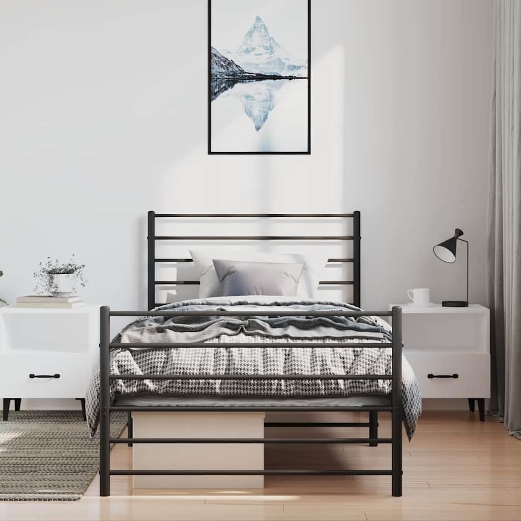 Twin XL Metal Bed Frame with Footboard Black 39.4'x78.7' Platform Bed Frame Heavy Duty Steel No Box Spring Needed Sturdy Noise-Free Design for Bedroom Furniture
