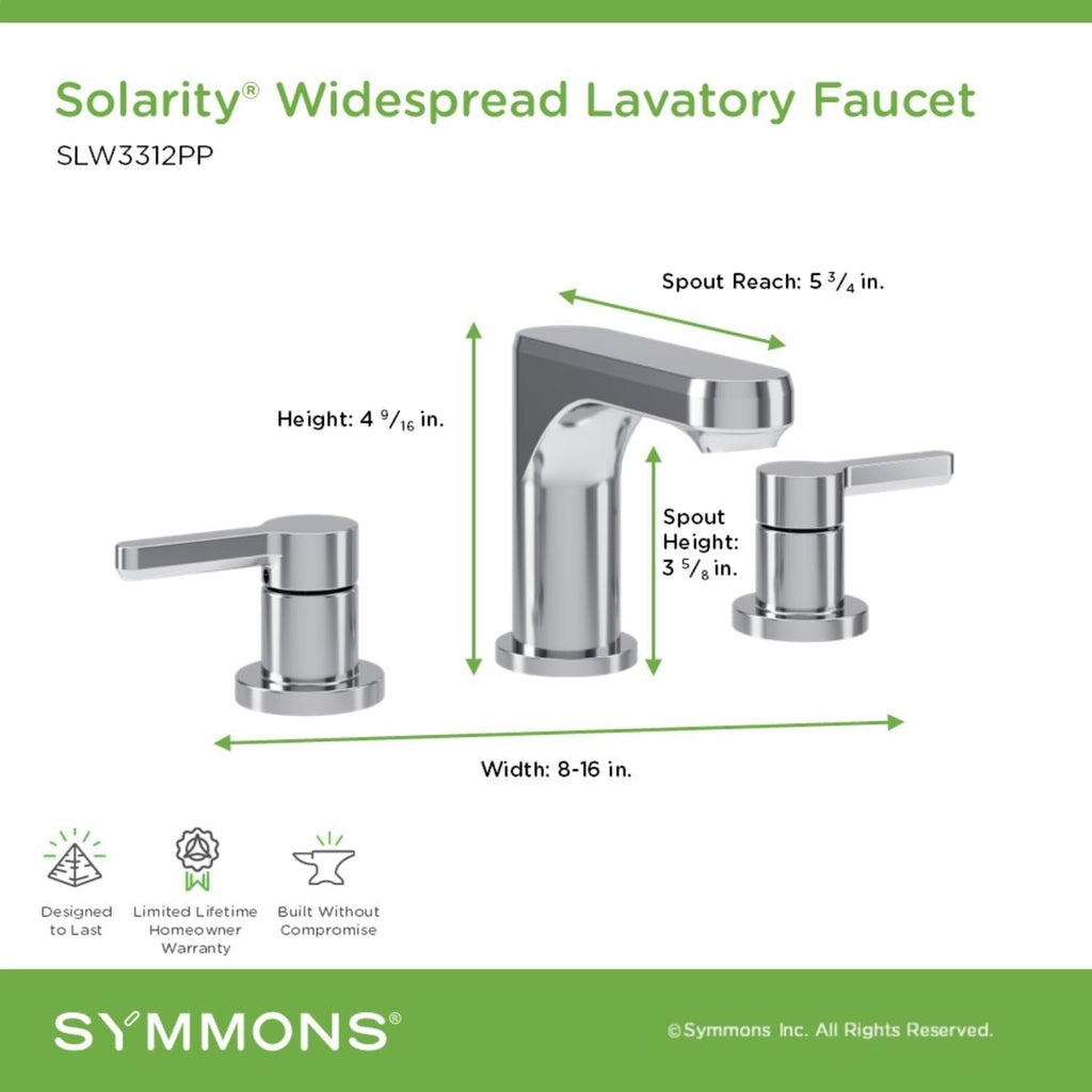 Symmons Solarity Two Handle Widespread Bathroom Sink Faucet with Push Pop Drain in Polished Chrome