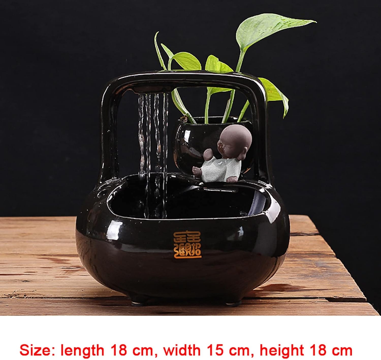 Desktop Fountain Ndoor Zen Ceramic Fountain Tabletop Bright Black Waterfall Water for Office Home Decoration