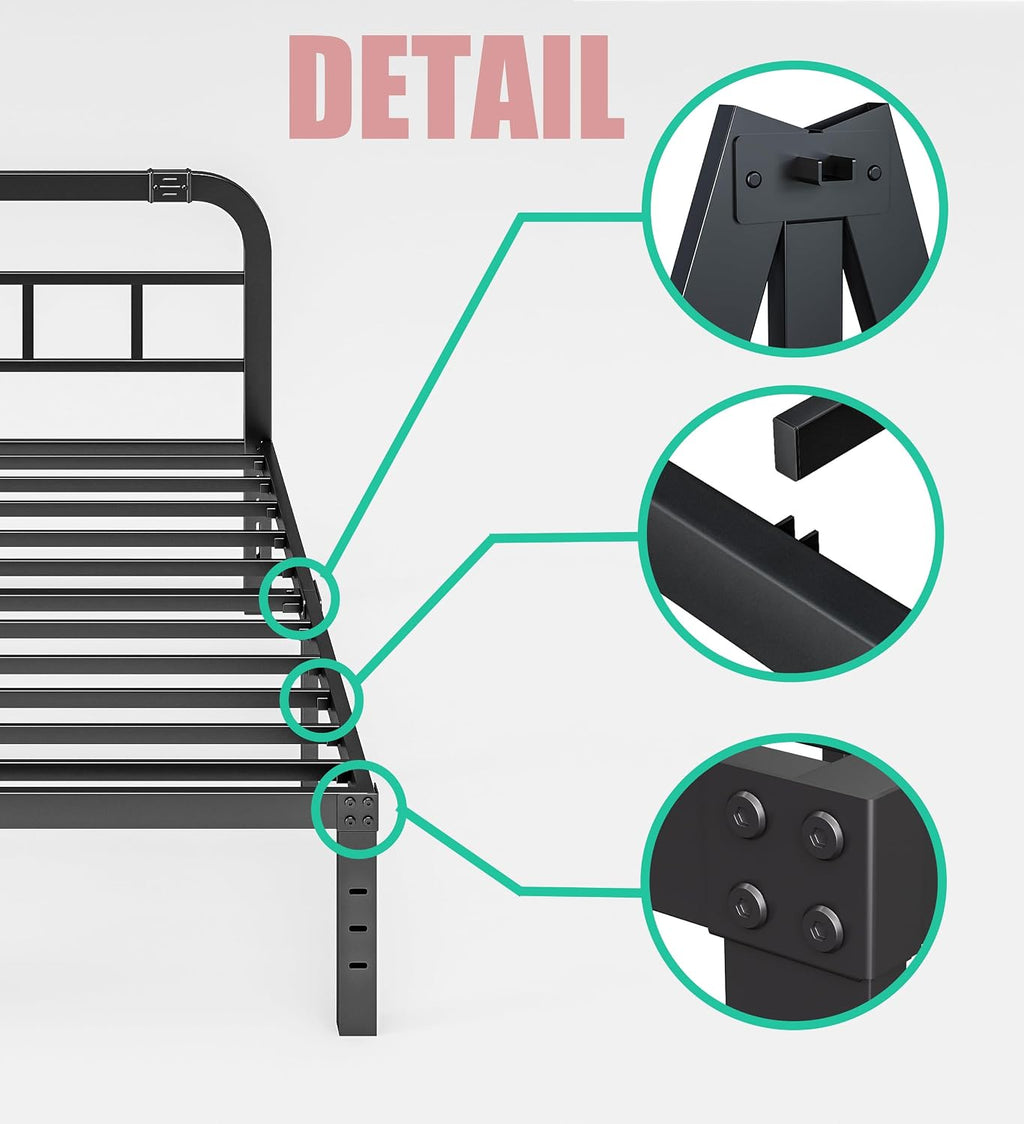 ZIYOO Twin Size Bed Frame with Headboard, 1000LBS Heavy Duty Platform Mattress Foundation/Box Spring Replacement - 18 Inch Height Metal Bed Frame