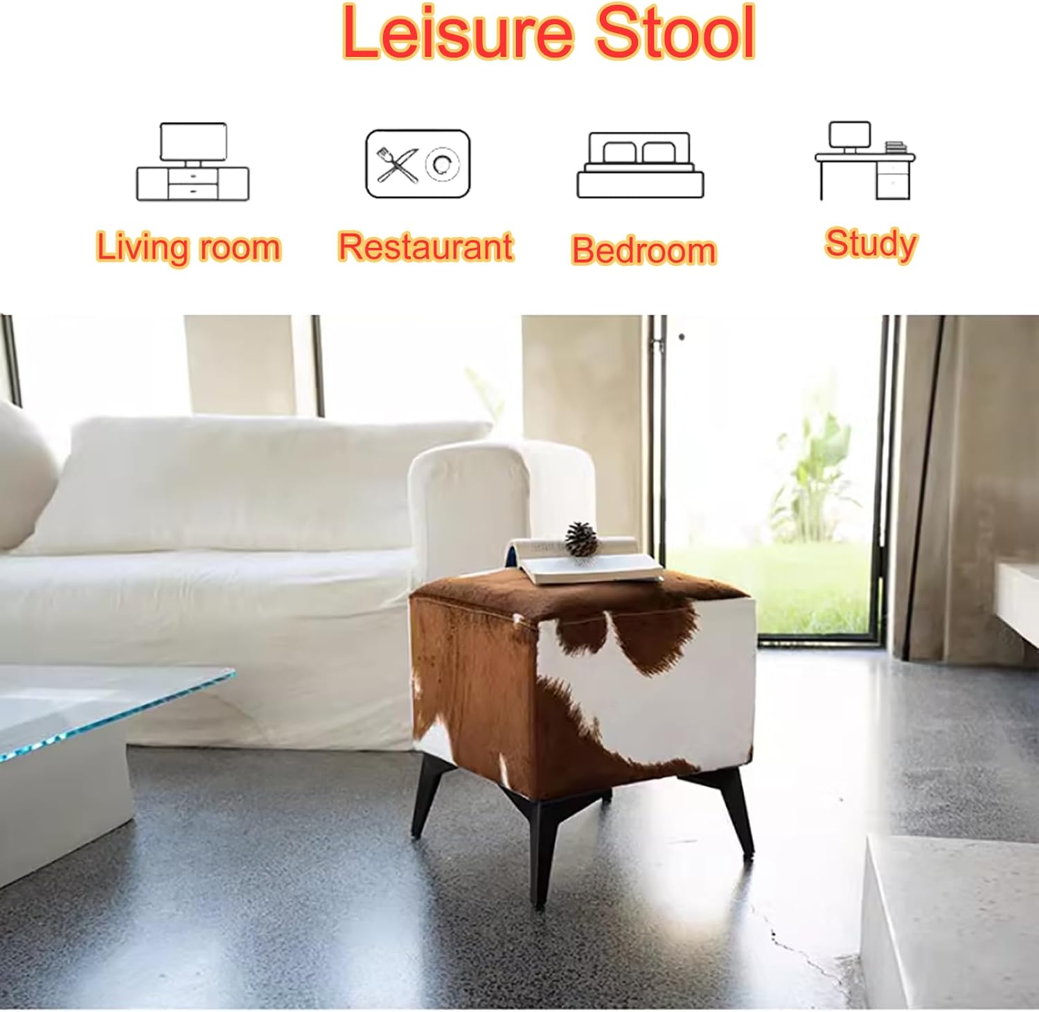 Square Footstool Ottoman,Vanity Stool Chair with Metal Leg,Furry Faux Cowhide Shoe Changing Bench for Vanity Entryway Bathroom Living Room Bedroom(17.3 * 15.7 * 15.7inch, Zebra)