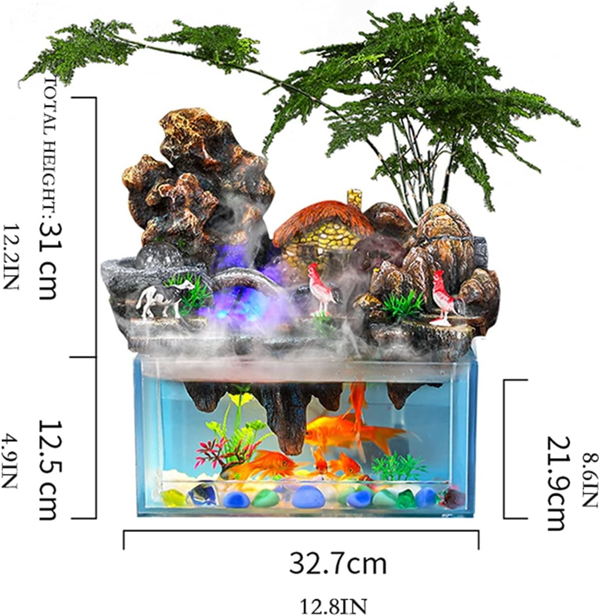 Indoor Waterfall Fountain Desktop Fountain Waterfall Desktop Humidifier with Rockery Aquariums Feng Shui Wheel Tabletop Fountain Home Office Decoration Tabletop Fountains