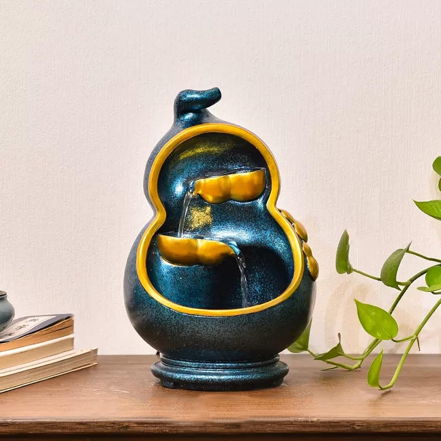 Desktop Fountain Indoor Tabletop Fountain Resin Gourd Shape Flowing Water Decoration Feature Home Office Living Room Desktop Housewarming Opening