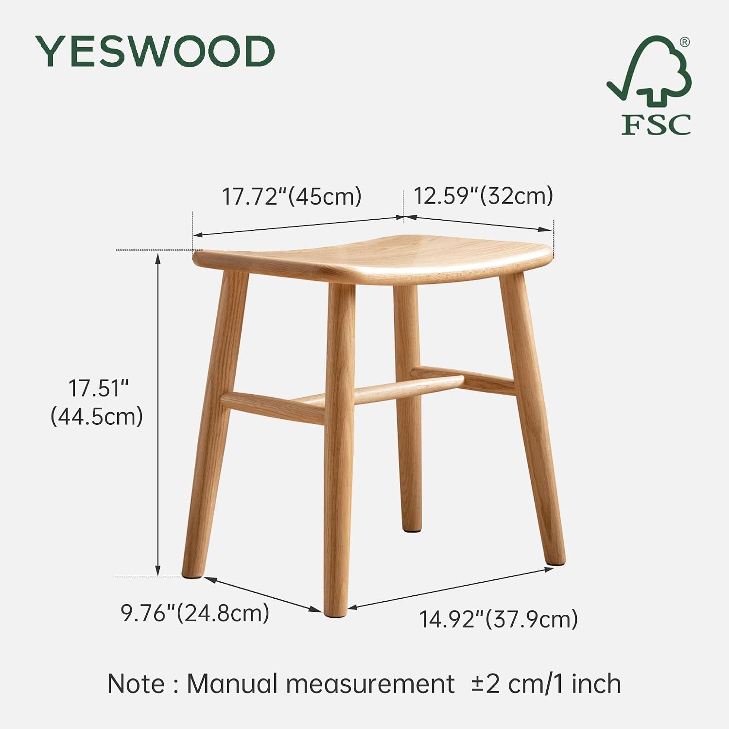 YESWOOD Small Vanity Stool Chair, Solid Wood Makeup Chair, Curved Surface Footstool for Bedroom, Dining Room, Entryway