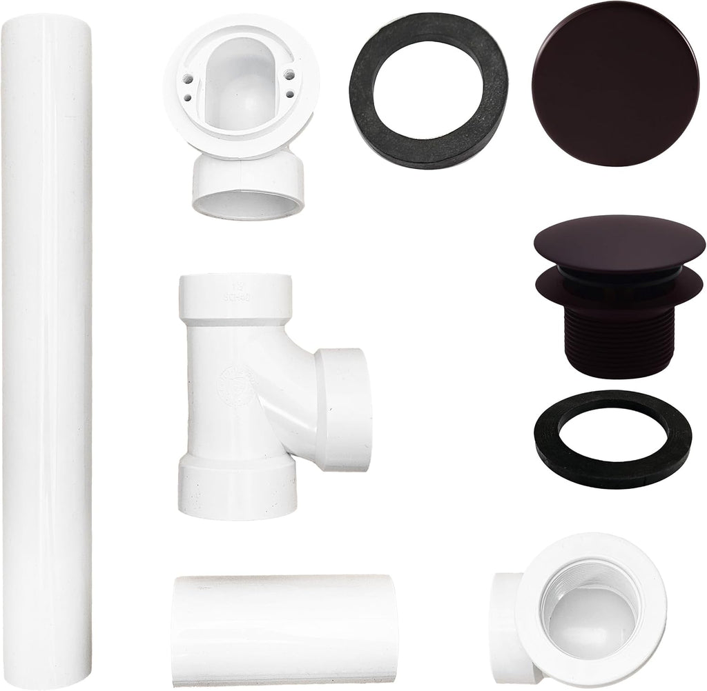 Westbrass 493244H-12-12 12' & 4' Bath Waste & Overflow Assembly with Tip-Toe Drain Plug and Illusionary Faceplate-SCH. 40 PVC Pipe, 12-Pack, Oil Rubbed Bronze