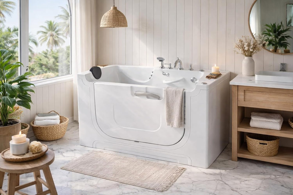 ANZZI Walk-In Bathtub 30 in x 60 in Left Drain Wheelchair Access Whirlpool and Air Tub, 8 Hydro Jets, 24 Air Jets, Powered Fast Drain, Quick Fill Faucet, ADA Seat, Chromatherapy, White | AMZ3060WCALWD