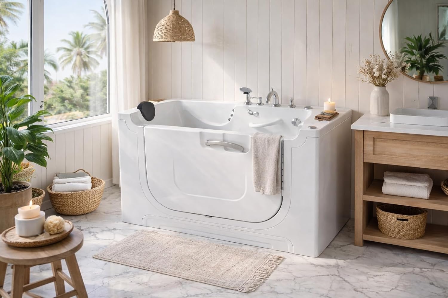 ANZZI Walk-In Bathtub 30 in x 60 in Left Drain Wheelchair Access Whirlpool and Air Tub, 8 Hydro Jets, 24 Air Jets, Powered Fast Drain, Quick Fill Faucet, ADA Seat, Chromatherapy, White | AMZ3060WCALWD