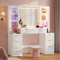 HAUOMS Big Vanity, Fluted Wood Makeup Vanity Desk with Mirror and Sound Sync LED Lights, Large Vanity Dressing Table, 8 Drawers, Charging Station for Girls, Women (White, 51.2' Width)