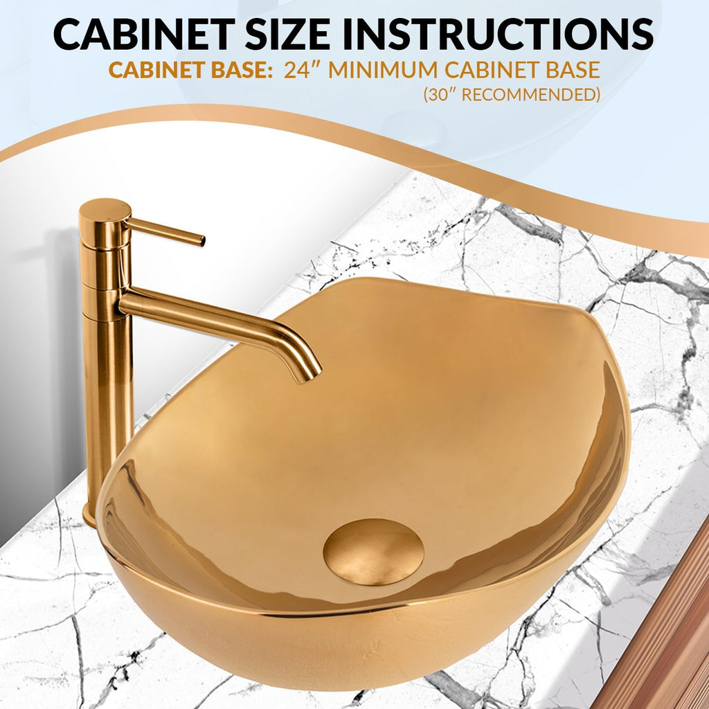 Strictly Sinks 22 Inch Gold Vessel Sink – Gold Glossy Ceramic Countertop Bathroom Sink – Easy to Install Above Counter Luxurious Vessel Sink for Bathroom