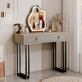 Ieejdn Morandi Gray Vanity Desk with Mirror and Lights,Small Makeup Vanity with 2 Drawers，Modern Makeup Table with Adjustable Cabinet for Bedroom,Makeup Room