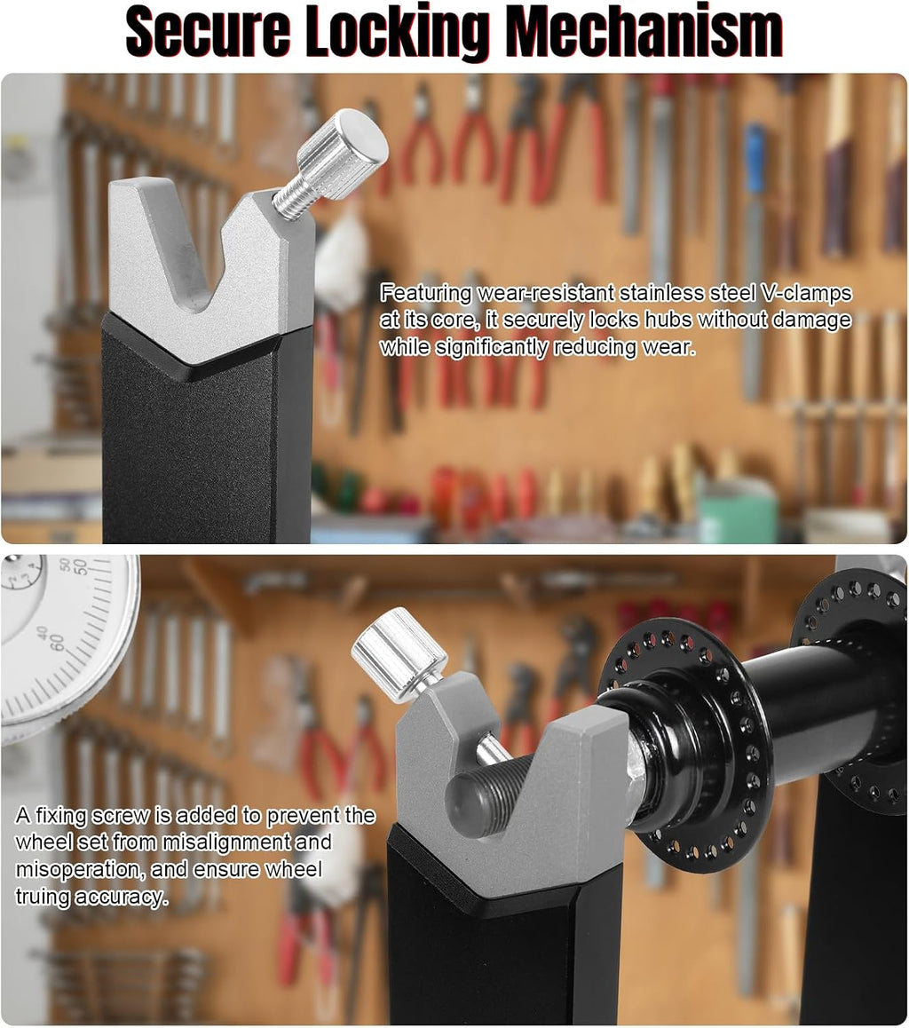 Wheel Truing Stand with Precision Dial Indicators Bike Repair Truing Bearing Stand with Tool Holder for Wheel Alignment and Disc Rotor Check