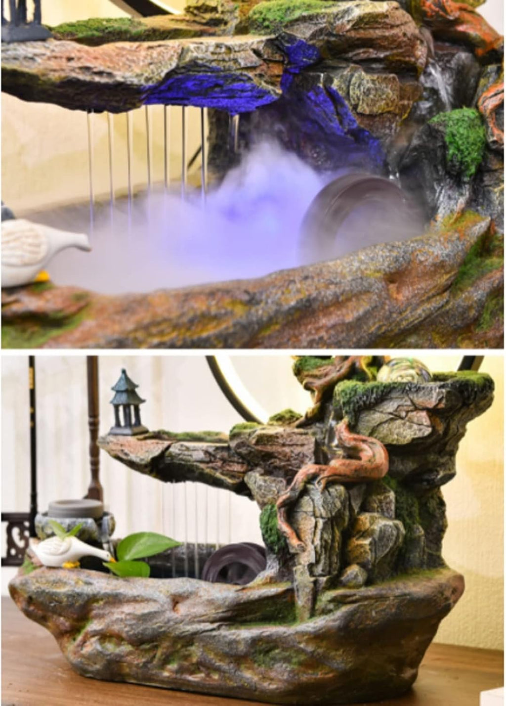 Desktop Fountain Tabletop Water Fountain Indoor Waterfalls Fountains Decorative with LED Light Artificial Bonsai Tree Design Best Home Gifts for Parents or Friends(Small)