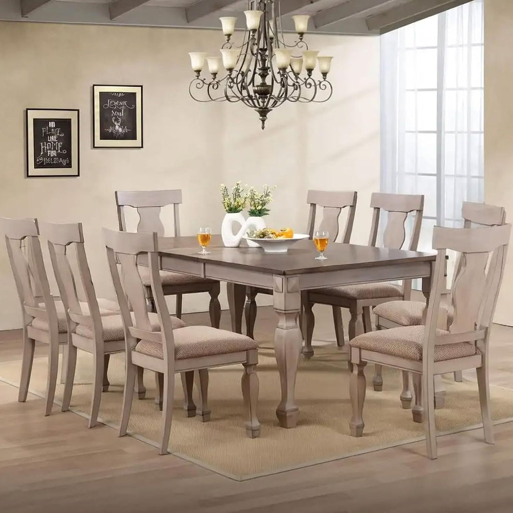 Kings Brand Furniture Charisma 9-Piece Dining Room Set – 2-Tone Brown Solid Wood Extendable Table with 18' Butterfly Leaf and 8 Upholstered Chairs, Traditional Dining Furniture