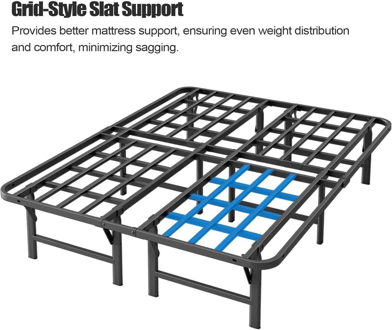 ZIYOO Heavy Duty Folding Bed Frame Queen Size, 12' High Sturdy Steel Slats Support for Mattress, Metal Platform Bed Frame Queen Size, No Box Spring Needed, Quick Assembly, Noise Free, Black