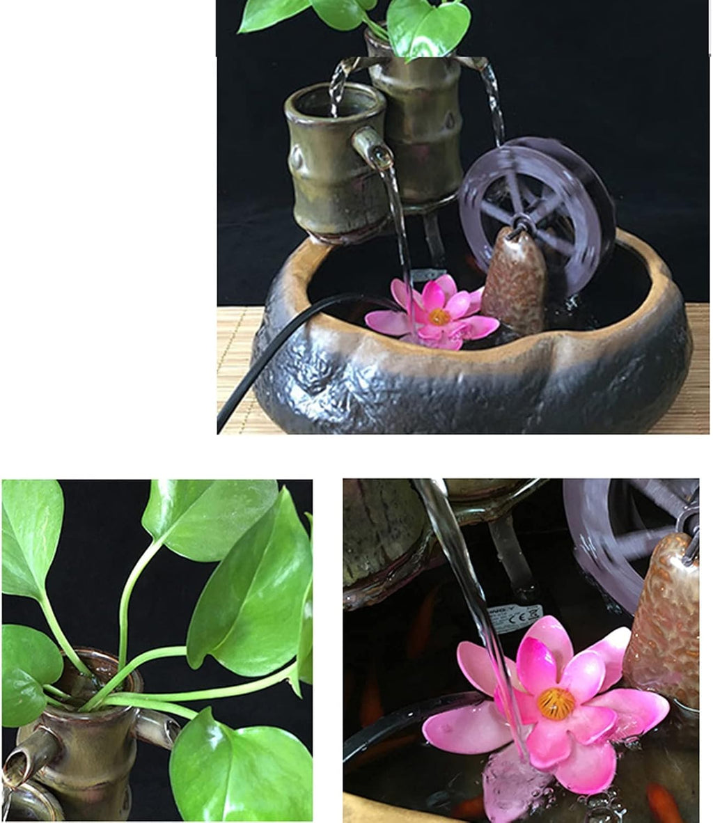 Desktop Fountain Tabletop Water Fountain, Ceramic Meditation, Desktop with Waterwheel, Indoor Waterfall Feature for Home Office Decor Relaxation