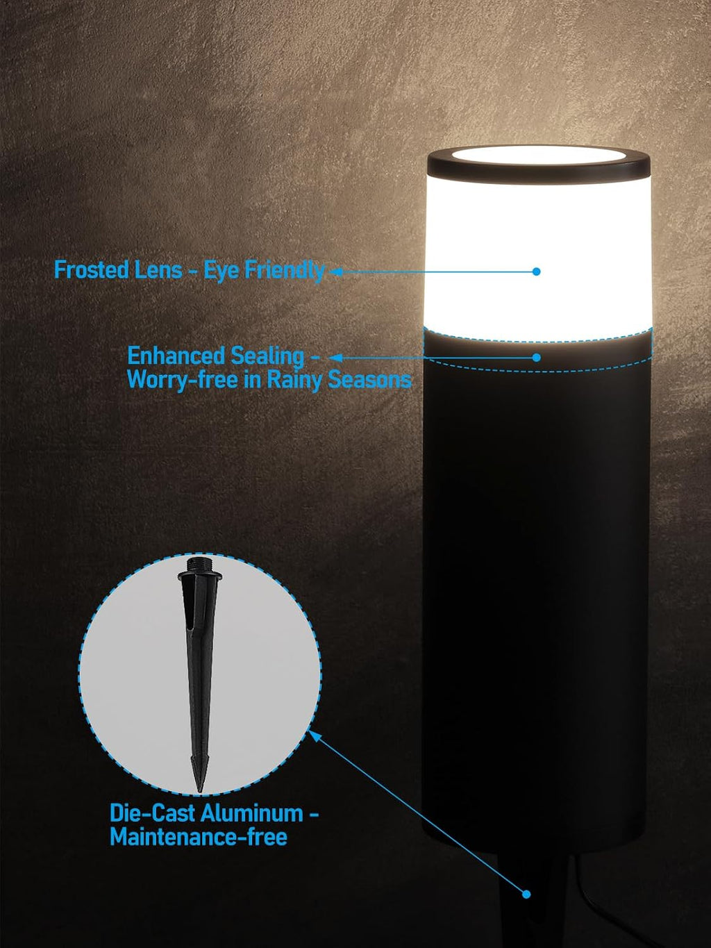 LEONLITE 8-Pack 4.5W LED Landscape Bollard Path Lighting, 5CCT Low Voltage Landscape Lights, 2700K/3000K/3500K/4000K/5000K Selectable, Outdoor Pathway Light, Die-Cast Aluminum Housing, FCC, ETL Listed