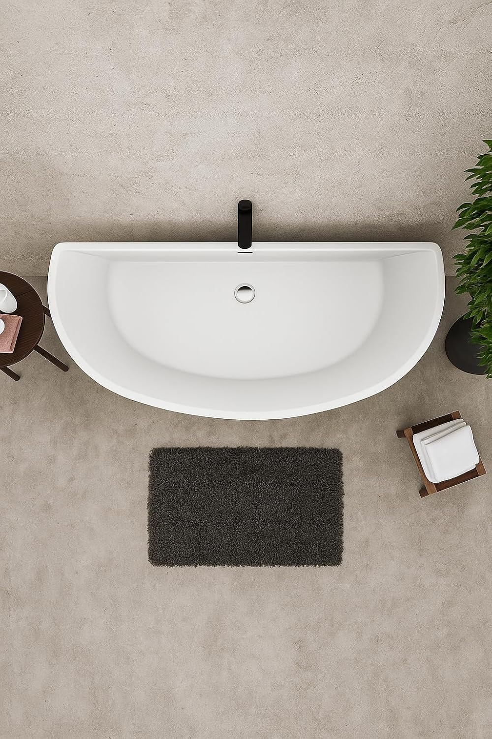 Carver Tubs - Trinity 69'- Modern White Freestanding Soaking Bathtub, With Oil Rubbed Bronze Drain - Semicircle Acrylic Fiberglass Modern Spacious Tub - Deep Relaxing Soak - 69'L x 31'W x 23.5'H