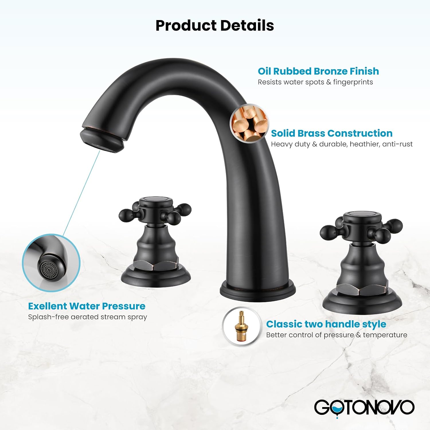 gotonovo Oil Rubbed Bronze Rain Shower System 2 Knobs 8 Inch Rainfall Shower Head with 3 Hole Widespread Bathroom Faucet 8 inch Chrome Polished 2 Cross Handle Pop Up Drain with Overflow