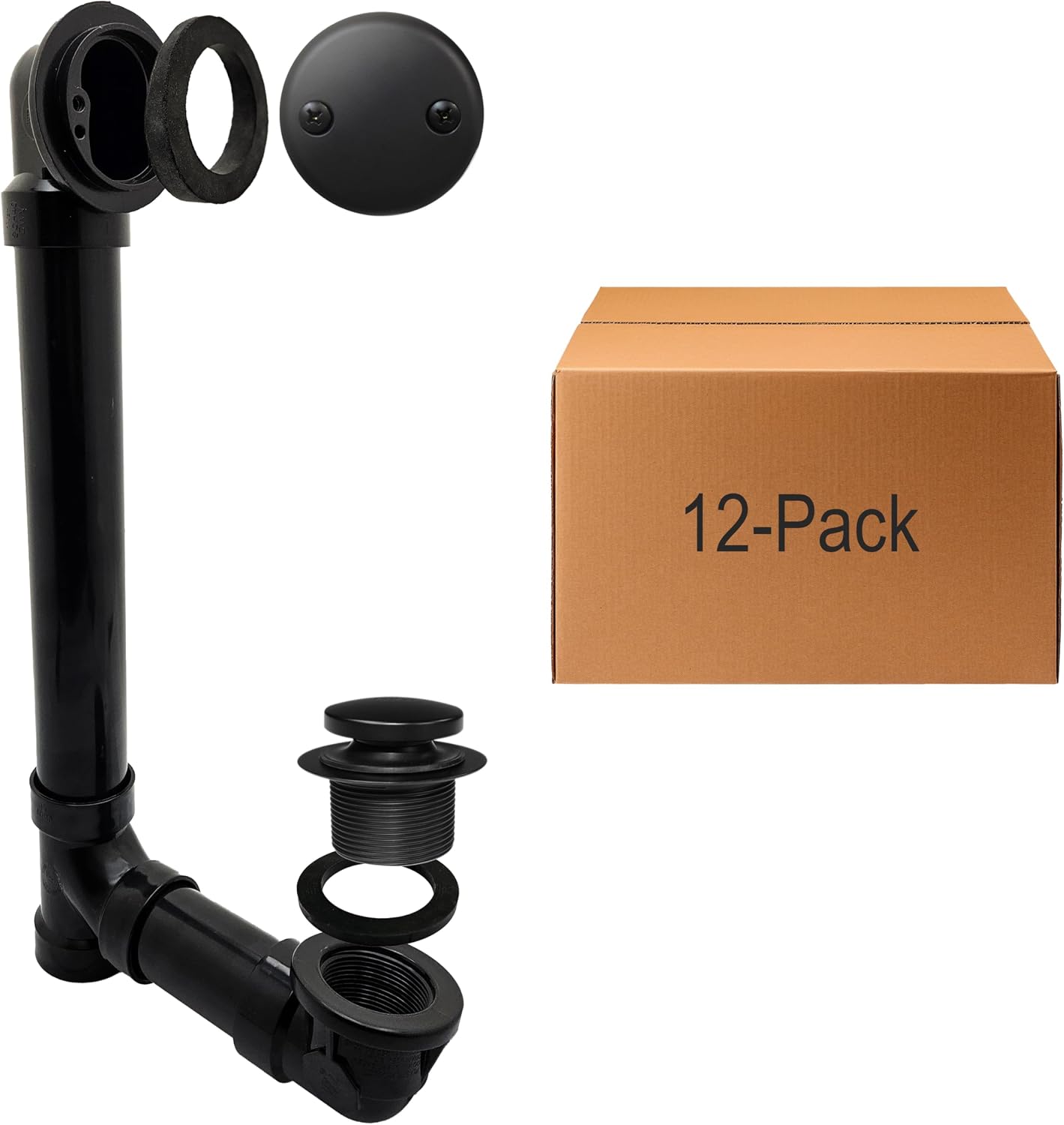 Westbrass D4931-12-62 1-1/2' x 12' Bath Waste & Overflow Assembly with Tip-Toe Drain Plug and 2-Hole Faceplate - Sch. 40 ABS Pipe, Matte Black (12-Pack)