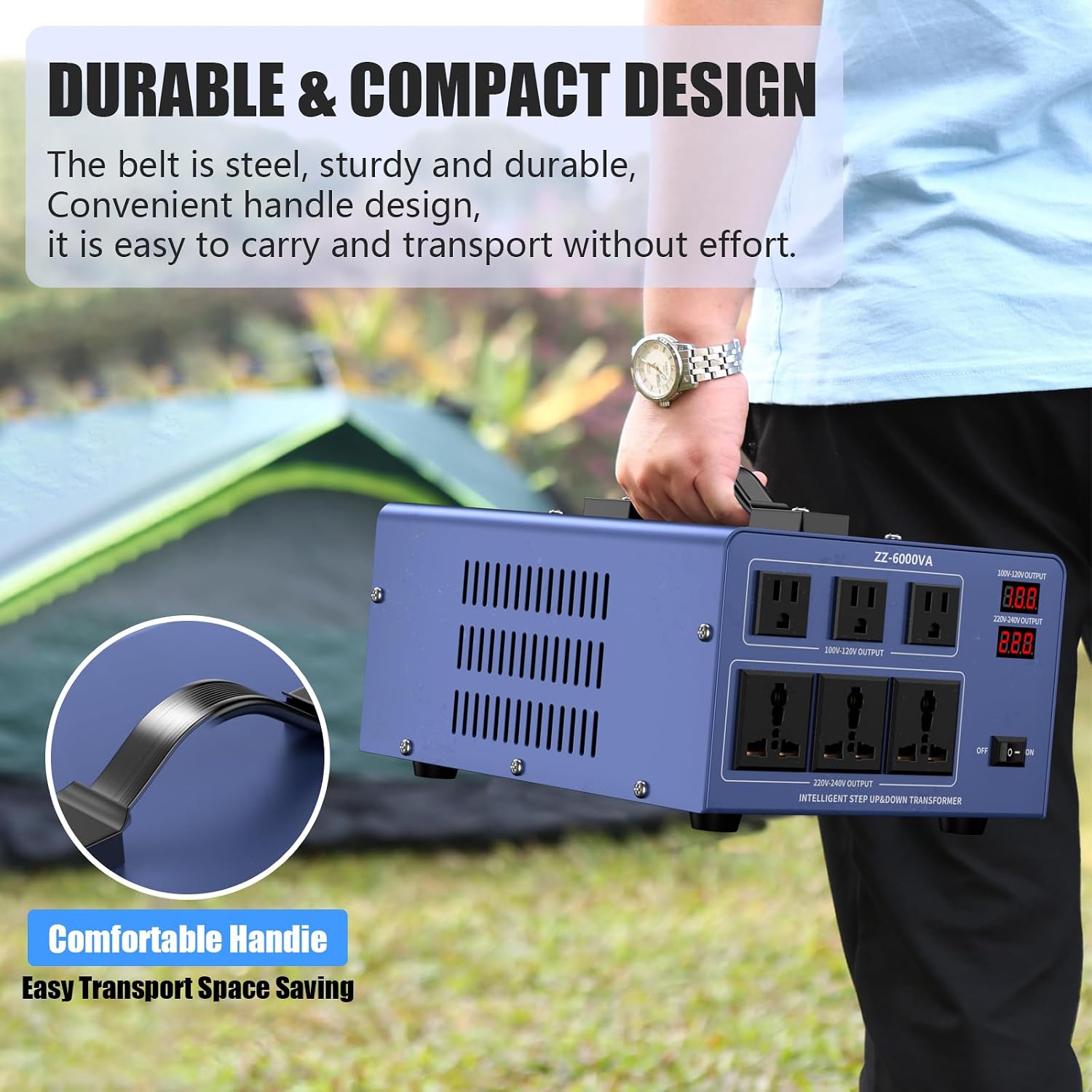 6000W Voltage Converter Auto Transformer,110/120/220/240V Heavy Duty Step Up/Down Power Converter Transformer with 3 US Outlets,3 Universal Outlets, LCD Display,Resettable Circuit Breaker Protection