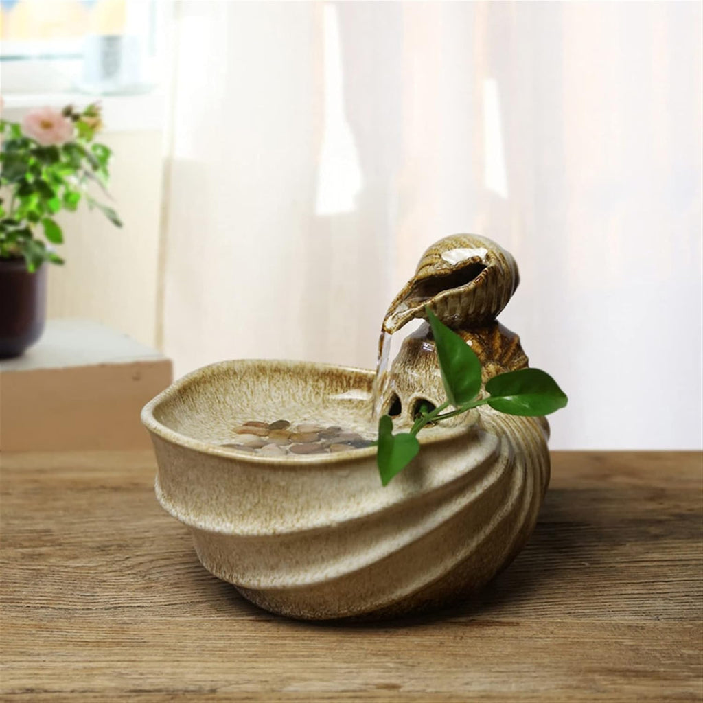 Tabletop Fountain Indoor Tabletop Water Fountain with Conch Shape Design Desktop Ceramic Flowing Home Living Room Lucky Small for Office Decor