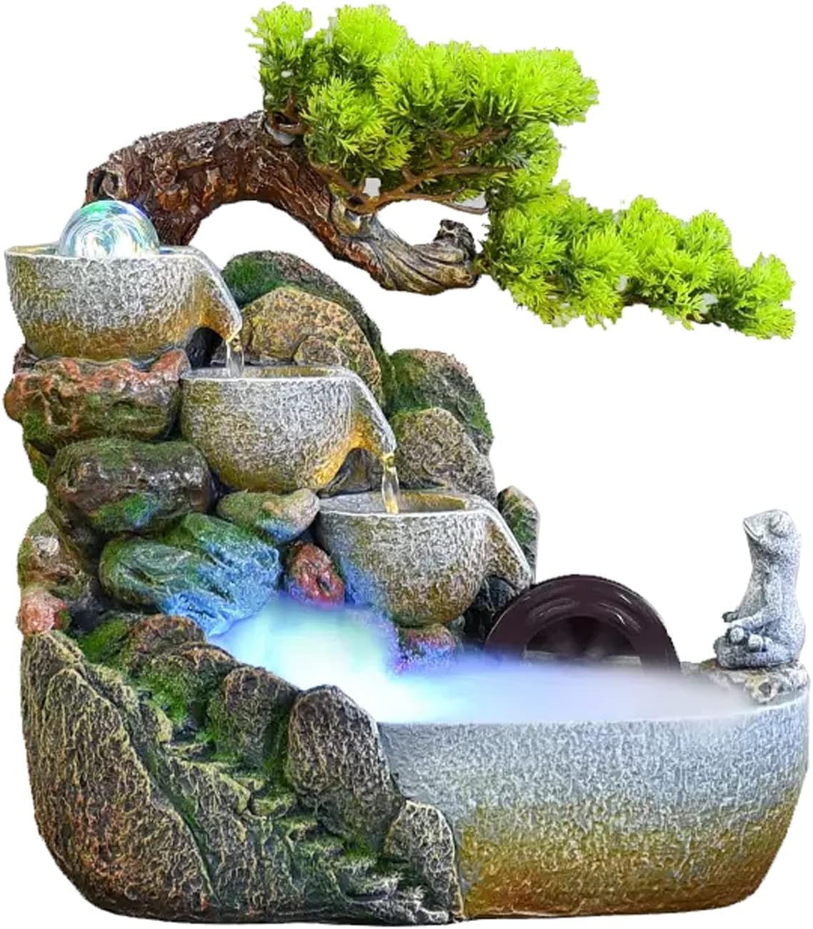 Tabletop Fountain Indoor Desktop Fountain Waterfall Zen Meditation Feature with Automatic Pump Artificial Trees and Illuminated for Home Office Bedroom Desk Décoration(Small)